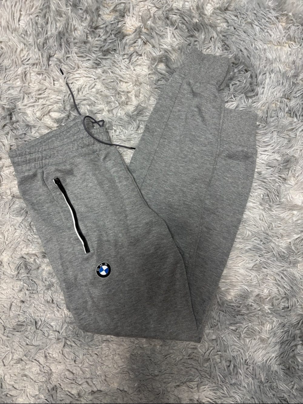 BMW Gray Logo Sweatpants with Black Zipper Detail